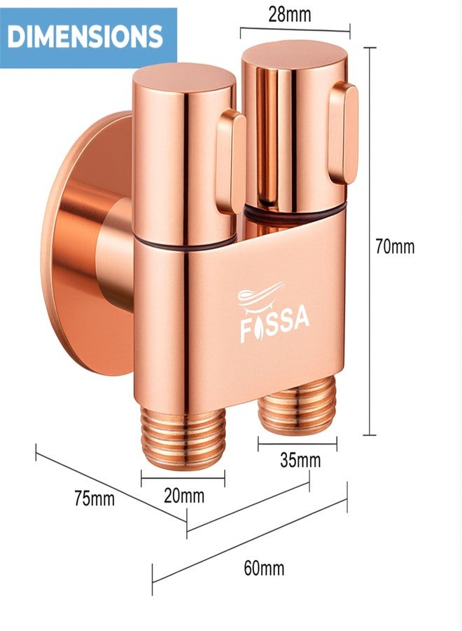 Fossa 2 IN 1 Angle Cock Wall Mount Two Out Water Cleaning Sprayer Angle cock with Flange Brass Chrome Finish For Bathroom Wash Basin Toilet (Rose Gold) - Image 2